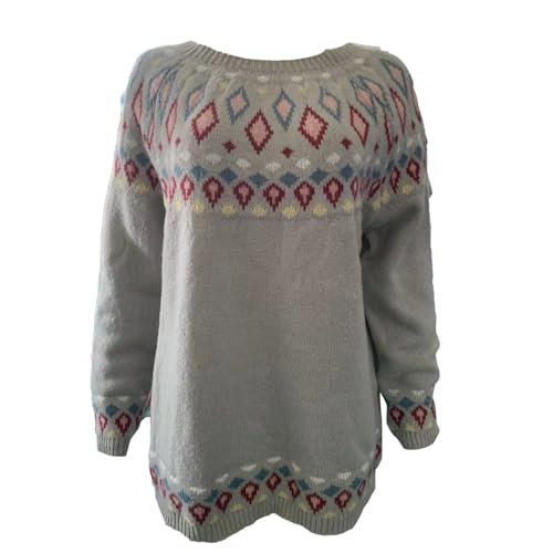 Women's Fair Isle Long Sleeve Crew Neck Knit Sweaters Vintage Chunky Stripedd Sweater Pullover Top for Fall Winter2