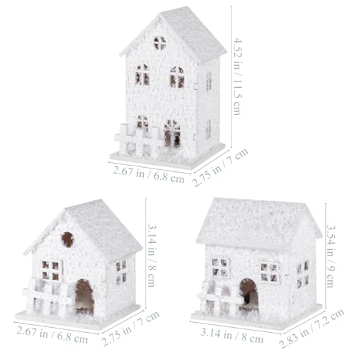 TOYANDONA Christmas Village Houses White, 3Pcs LED Lighted Christmas Village Houses Wooden Xmas Snow s for Tabletop Mantle Decor Collectible Buildings - Image 3