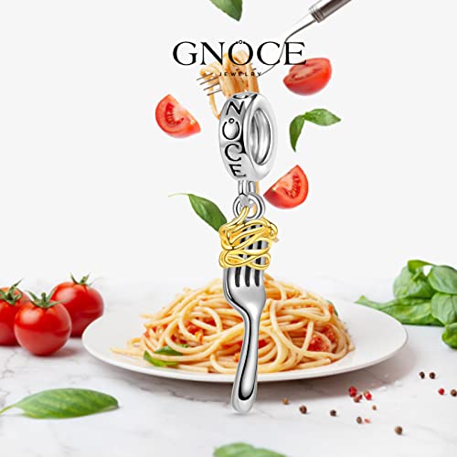 GNOCE Hamburger Embraces Heart Gemstone Charm Bead Coffee Cup Charms 925 Sterling Silver Food Charm Fits Bracelet/Necklace For Women Mother's Day Gift (Fork & Pasta)3