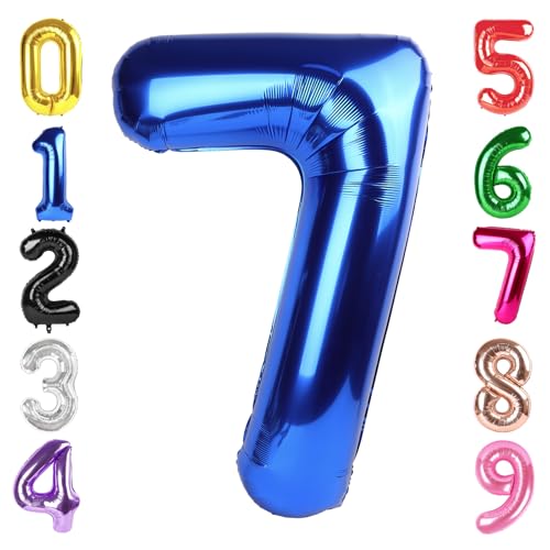 Image of 40 Inch Navy Blue Number 7 Balloon, 7th Blue Birthday Party Decorations