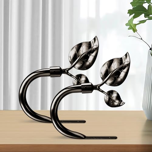 Image of HIKMLK Leaf Shaped Curtain Holdbacks 2pcs, Handmade Bronze Metal Curtain Holders for Wall Decor, Antique Brass Curtain Tieback for Drapes Window Decoration