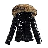 ❀【MATERIAL】:Zottige Kunstpelzkapuze, verhindert starken Wind und Schnee im Winter, verdicktes Daunenfutter, warm, aber mit weniger Kleidung drin, weich und bequem.