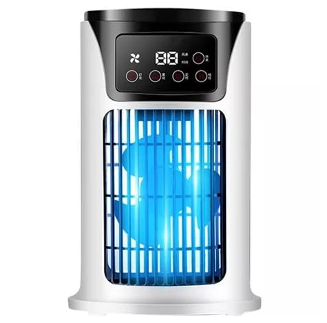 Mini Ar Condicionado Portátil com Ventilador multiuso, Umidificador de 300 ml, luz LED, USB e bivolt. Ideal para resfriar pequenos ambientes, oferecendo praticidade e conforto em qualquer lugar.