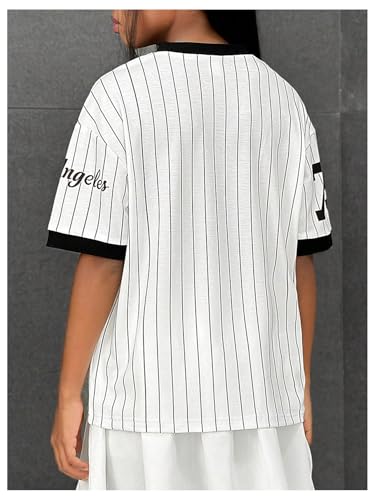 Girl's Jersey Shirt Number Letter Print Jerseys Summer Striped Sport Football Shirt V Neck Loose T Shirt2