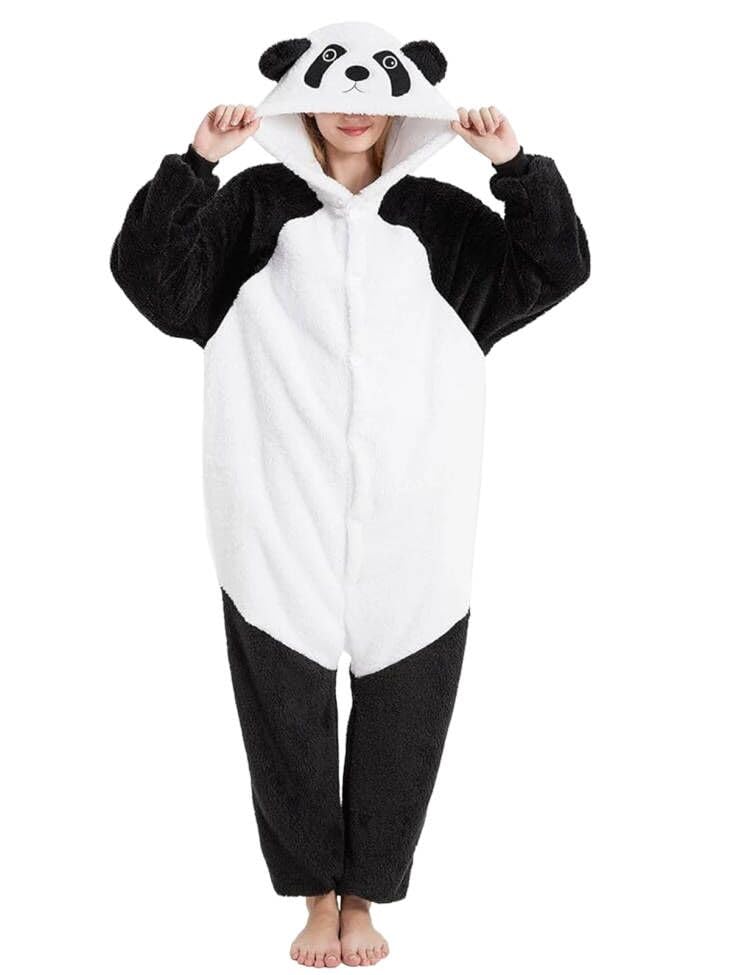 Luojida Panda Onesie Adult Pajamas Cosplay Halloween Costume Unisex Sleepwear Oversized Jumpsuit Family Women and Men
