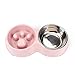 Tineer Ciotola per Alimentatore Lento Doppia per Animali Domestici, mangiatoia per Cibo e Acqua per Cani e Gatti in Acciaio Inox Anti-soffocamento (Rosa)