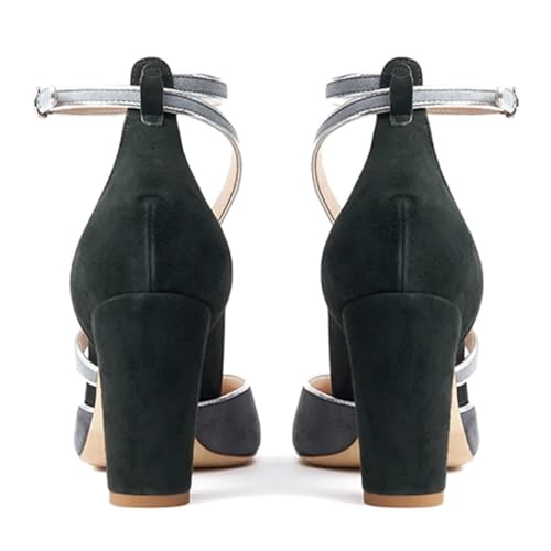 miss left Women Chic Round Cap Toe Chunky High Heel Pumps Ankle Strap Buckle Elegant Prom Dress Sandals Size 4-16 US3