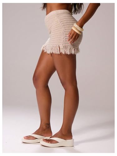 MakeMeChic Women's Crochet Skirt Low Waist Fringe Knit Bodycon Summer Short Skirts3