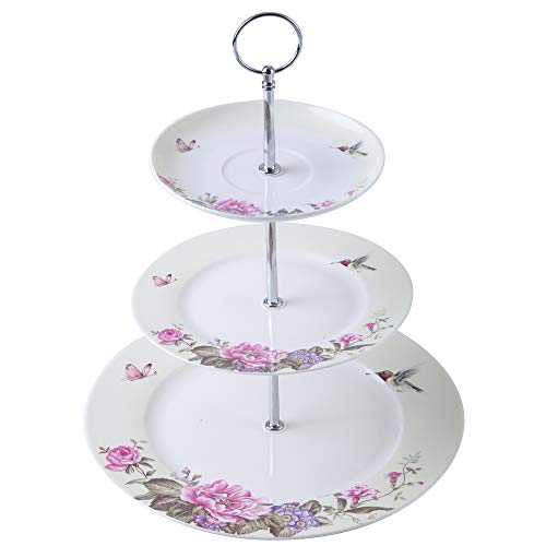 London Boutique Cake Stand Afternoon Tea Stands 3 Tier Cake Stand Vintage Flora Rose New Bone China Serving Plate for Tea Party High tea Gift for Her (Beige) - Cosy Home Interiors London Boutique Cake Stand Afternoon Tea Stands 3 Tier Cake Stand Vintage Flora Rose New Bone China Serving Plate for Tea Party High tea Gift for Her (Beige) - Image 2