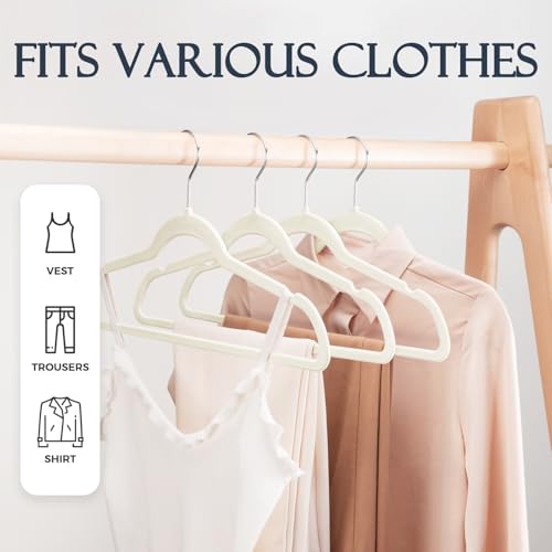 image for HOUSE DAY Ivory Velvet Hangers 60 Pack, Non Slip Clothes Felt Hanger H