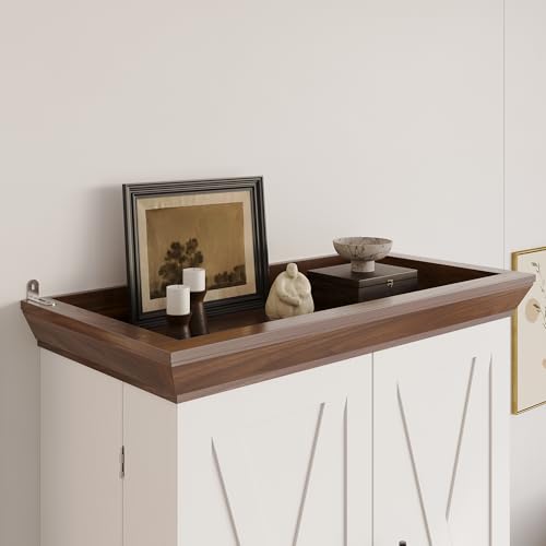 IRONCK Kitchen Pantry Cabinet 72" H, with 9 Shelves, 4 Barn Doors, Drawer, 6 Door Storage Shelves, Farmhouse Freestanding Rustic Wood Cupboard for Kitchen Dining Room White - Image 7