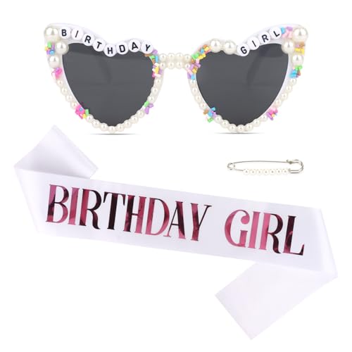 Birthday Girl Sash & Glasses Set, Birthday Gifts for Women Happy Birthday Accessories Decorations Party Favors for Women Girls