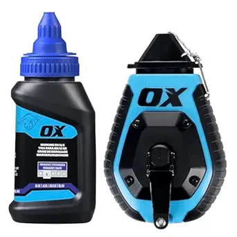 OX Pro 100ft Chalk Line ABS Plastic with Rubber Grip with Chalk Powder 4oz - 6:1 Gear Ratio with Cotton Nylon Standard Bold Line Pointed Tip Chalk Line Tool Chaclain Para Construccin