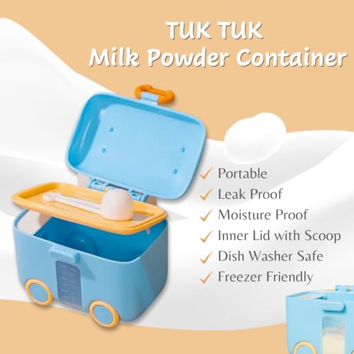 Image of Adore Silicone Tuk Tuk Baby Milk Powder Container, Formula Storage And Milk Powder Dispenser Box (180 Gm, Blue)