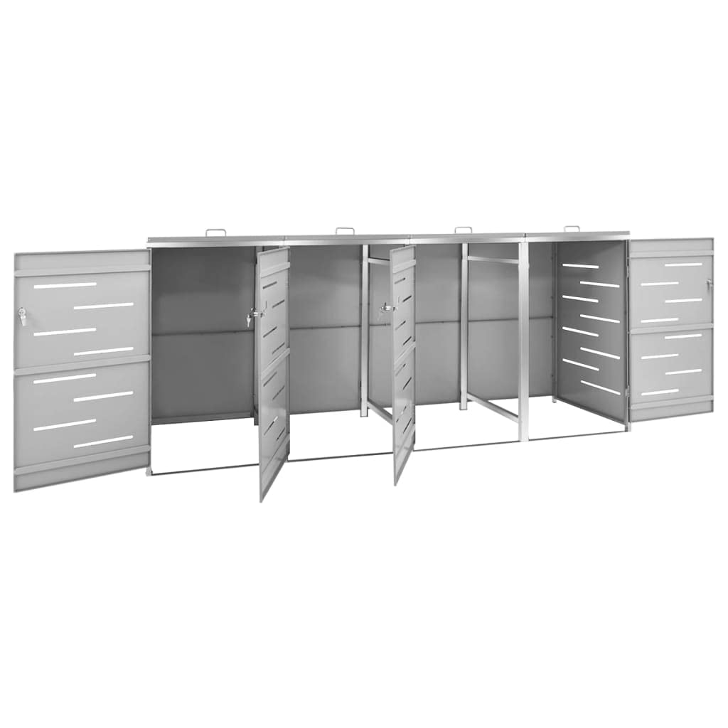 KOIECETA Mülltonnenbox für 4 Tonnen Abschließbar Rostfrei Müllbox Mülltonne Mülltonnenverkleidung Müllcontainer Gartenbox 276,5x77,5x115cm Edelstahl