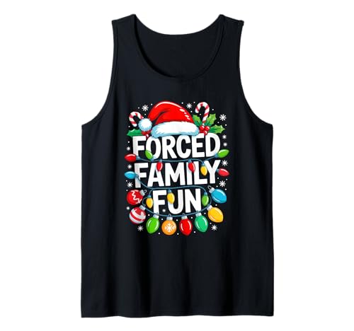 Forced Family Fun Christmas Pajamas Funny Tank Top