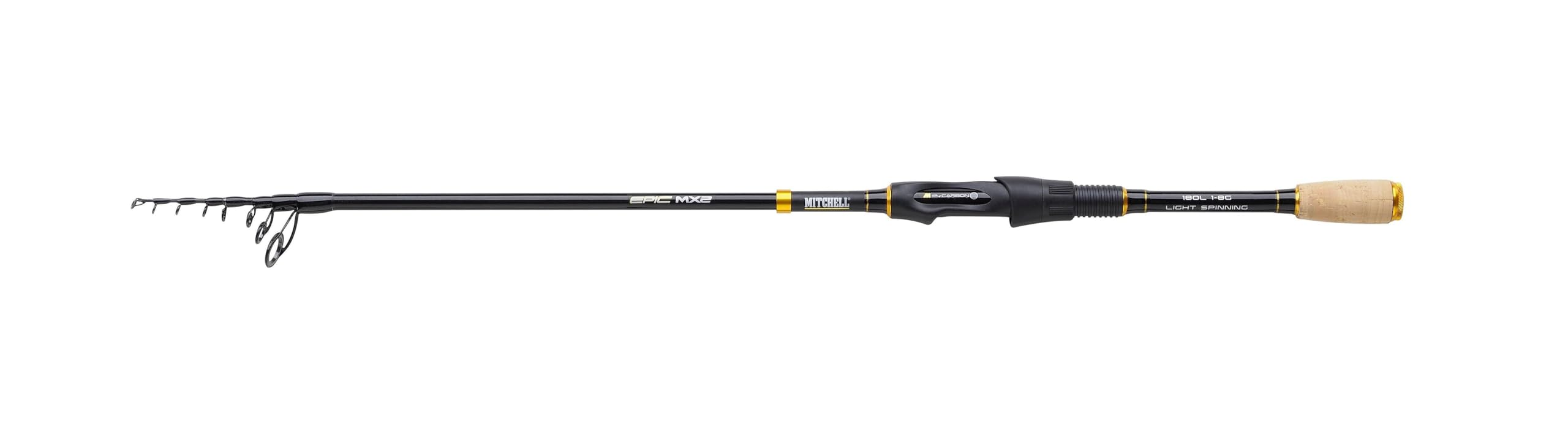 Mitchell Epic MX2 Spinning Rod, Designed for Light Lure Fishing, Perch, Trout, Chub, Zander, Fast and Sensitive Actions, Carbon Blanks, Black/Gold
