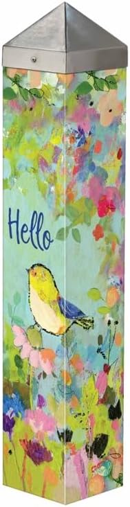 Studio M Art Pole, PVC Weather Resistant Pole with Vinyl Bowl 20 inches Tall Outdoor Decoration for Gardens, Patios, Yards, Landscaping and Birding Accessories, Bird Hello