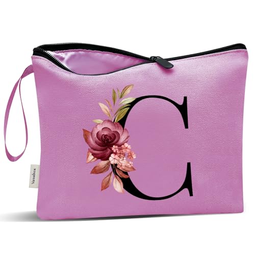 Image of Vavabox A-Z Personalized Makeup Bag, Birthday Gifts for Women Mom, Gifts for Best Friend, Bride Bridesmaid Cosmetic bag (C, 07-Purple)