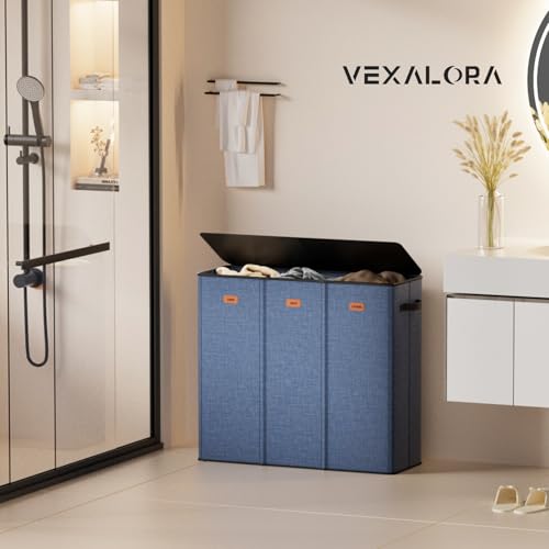 Image of 185L Laundry Hamper 3 Section, Laundry Hamper with Lid, Dirty Clothes Hamper with 3 Removable Washing Bags, Extra Large Laundry Basket Organizer for Bedroom, Laundry Room, Dorm - Navy Blue