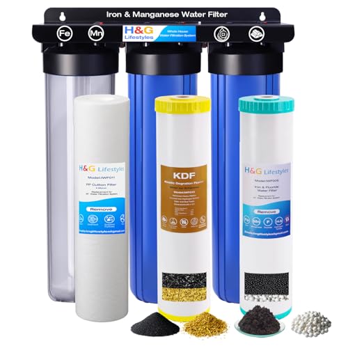 H&G Lifestyles Whole House Water Filter System,Iron Filter for Well Water,Remove Sulfur Odor Chlorine and Heavy Metal,Improve Water Taste, 3 Stage Home Water Softener Filtration System