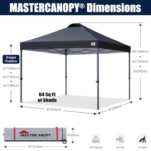 Image of MASTERCANOPY 8x8 Durable Pop Up Canopy Tent with Roller Bag, Black