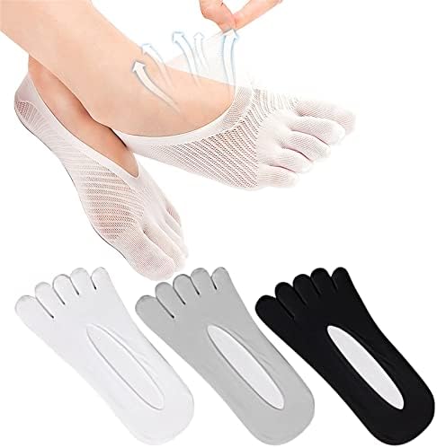 Wuonfsh 3 Pair Projoint Antibunions Health Sock, Women Orthopedic Compression Toe Socks, Full Toe Yoga Sock, Invisible No Show Toe Socks Five Finger Socks (3 Pair)