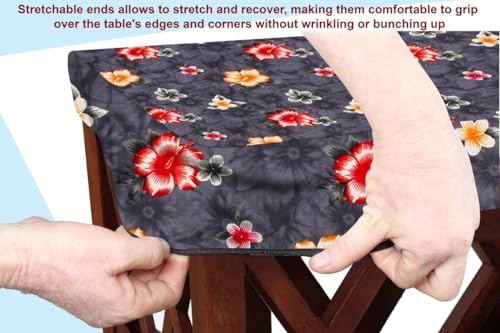 Image of The Furnishing Tree Elastic Rectangular Dining Table Cover WxL 36x48 in Inches Polyester Floral Pattern Grey