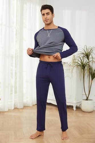 Men's Pajama Set 100% Cotton Mens Pjs Sets Long Sleeve T-Shirts and Pants Sleepwear Lightweight Soft Loungewear2