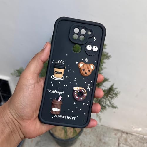 Image of Outlouders Back Cover for Redmi Note 9 | Cute Fun Cartoon 3D Bear Silicone | Full Body Protection Bumper Case (Black)