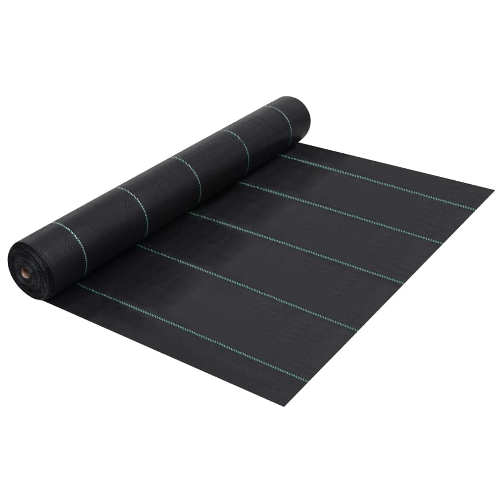 Folia przeciw chwastom, czarna, 1 x 200 m, z polipropylenu, odporna na promieniowanie UV, 60 g/m², z zielonymi paskami, włóknina przeciw chwastom do ogrodu, tkanina glebowa, włóknina mulczowa