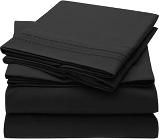 Elegant 3 Piece XL Deep Pocket Twin Sheets | Classic Aesthetic Bedding | Wrinkle, Fade, Stain Resistant | Fitted Flat, Pillowcases Included | Silky Soft N Comfortable | Pretty Cool Black Shade