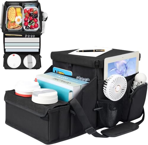 INFANZIA Car Seat Organizer Backseat Van Organizer with Cup Holders for Car Front Passenger and Back Seat Carseat Storages with Cooler Compartment for Kids and Adults for Toy Snacks (Black)