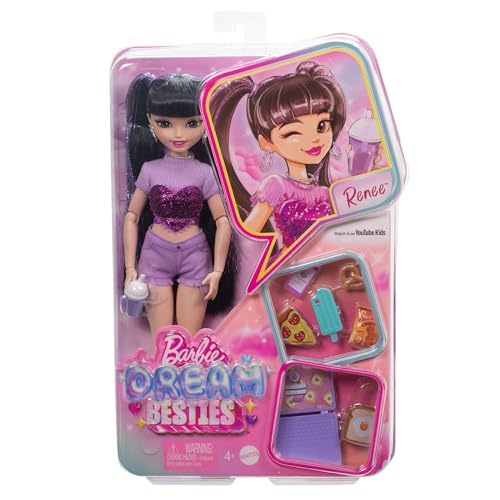 Barbie Dream Besties, Boneca Renee Apresentadora com Acessórios de Comida, Para crianças a partir de