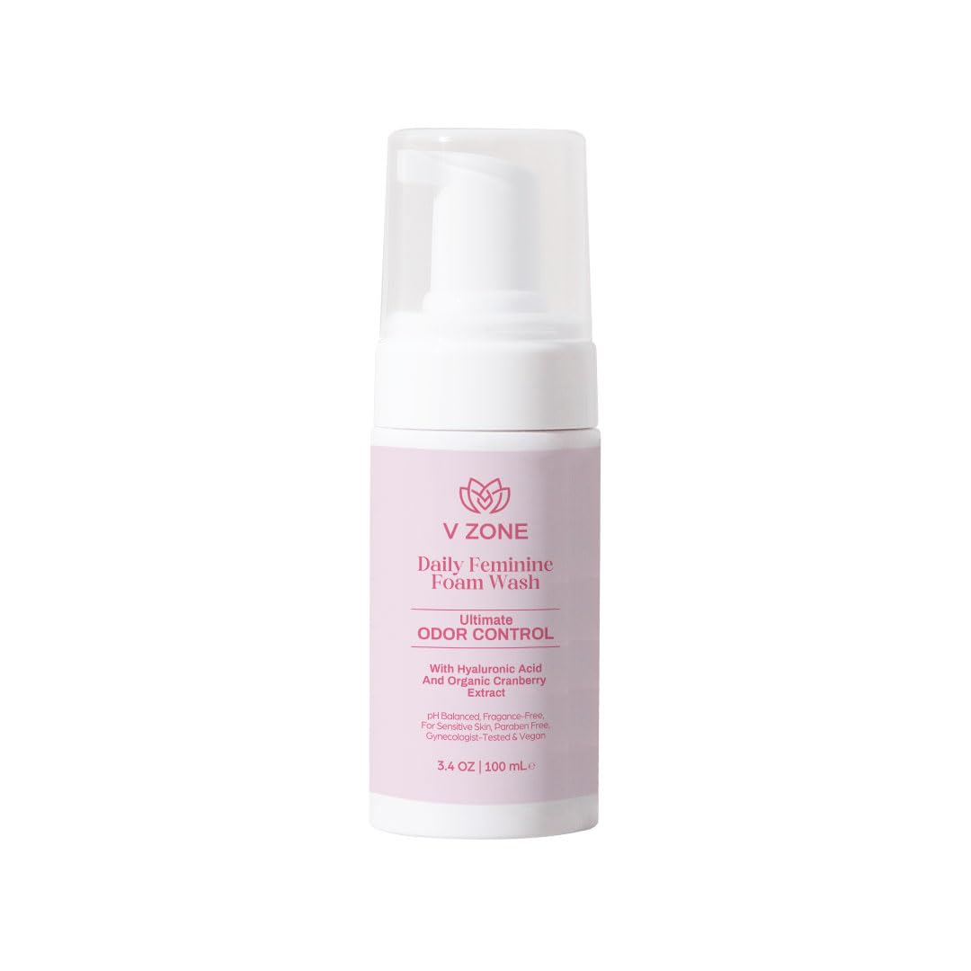 VZone Daily Feminine Foam Wash – Feminine Wash for Women with Hyaluronic Acid, Lactic Acid and Cranberry Extract – Odor Control, pH Balanced, Fragrance-Free, Paraben-Free, Vegan (3.4 OZ)