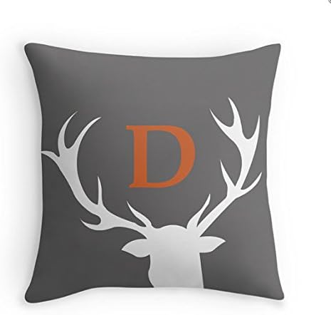 Antler Decorative Throw Pillow Cover with Custom Letter