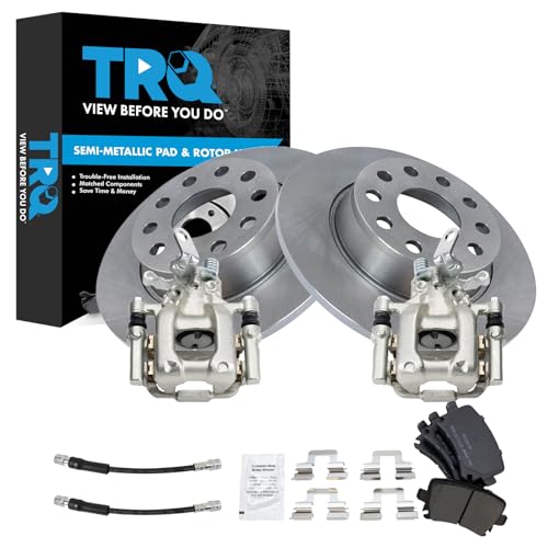 Image of TRQ Rear Brake Pad and Rotor Set Semi Metallic Rotors Calipers Compatible with 2010 Volkswagen Jetta