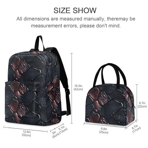 Backpack Lunch Bag Set Black Scales Print, Big Storage Travel Backpacks with Insulated Lunch Box for Office Hiking Picnic2
