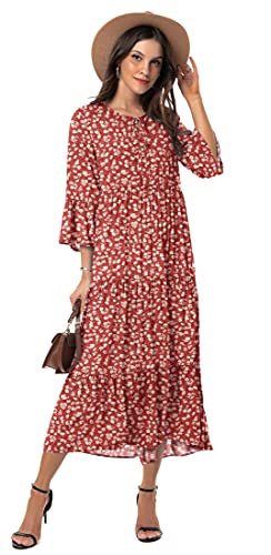 VIISHOW-Womens-34-Sleeve-Casual-Bohemian-Midi-Dress