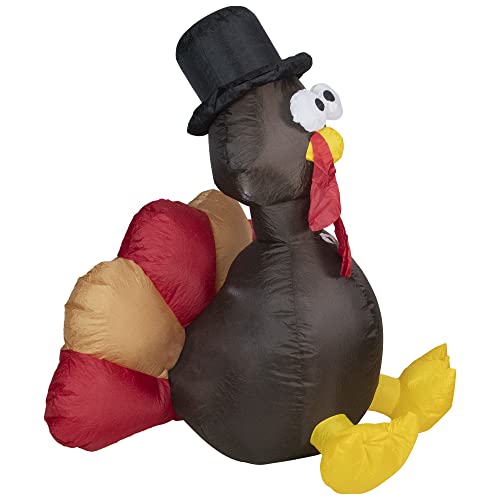 4' Red And Brown Inflatable Lighted Thanksgiving Turkey Outdoor Decor #TOP2