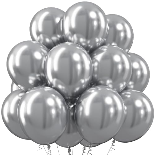 Image of Togvu Silver Balloons, 50Pack 12 Inch Metallic Chrome Silver Latex Party Balloons for Graduation Prom New Year Bachelorette Disco Birthday Party Decorations