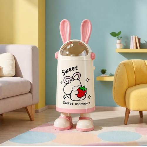 Image of Kriva Large Capacity Rabbit Ears Trash Bin | Double-layer Creative Cute Cartoon Plastic Garbage Can for Outdoor & Home Recycling Use | Waste Dustbin For Bathroom Storage (Pink, 1Pc)