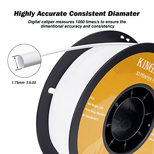 Image of Kingroon PLA 3D Printer Filament, Dimensional Accuracy + /- 0.02 mm, 1 kg Spool(2.2lbs), 1.75mm,2KG White+White