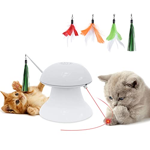 Cat Light Toy,Automatic Light and cat Feather Toy 2 in 1 Interactive cat Toys for Indoor Kitten Dogs,360°Auto-Rotating Light Dot Toy with Replace Feather USB Rechargeable