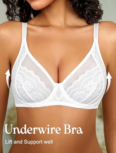 Image of Avidlove Womens Lace Bras Sexy Underwire Unlined Bra V Neck Mesh Everyday Bra Lingeries No Padded