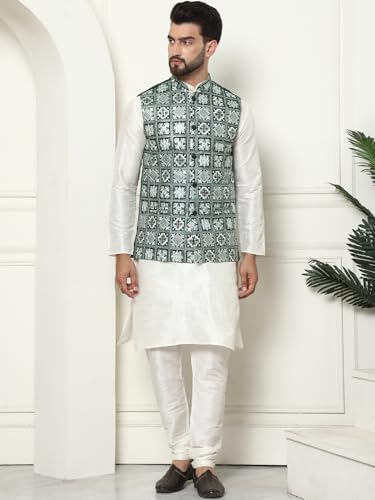 Image of SOJANYA (Since 1958 Men's Silk Blend Kurta Pyjama with Embroidered Nehru Jacket