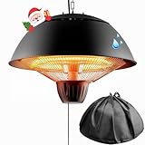 Electric Outdoor Heater, 1500W Hanging Ceiling Mounted Infrared Patio Heater for Outdoor Use, Waterproof Electric Heater for Porch, Balcony, Garage, Adjustable Height, Black