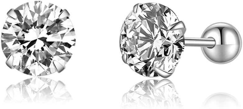 SLUYNZ Sterling Silver Round Simulated Diamond Stud Earrings for Women Teens Round CZ Stud Earrings Set Screw Back Small CZ Ear Stud