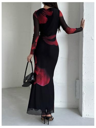 Image of Milumia Women's Spring Wedding Guest Dress Floral Long Sleeve Maxi Dresses Cocktail Party