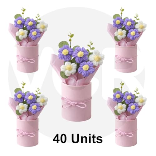 Image of VCR Handmade Light Purple Crochet Bouquet- Pack of 40 - Hand Woven Knitted Artificial Hand Knitted Bouquet Flower for Office Desk, Table, Car, Bedroom, Wedding & Special Occasions